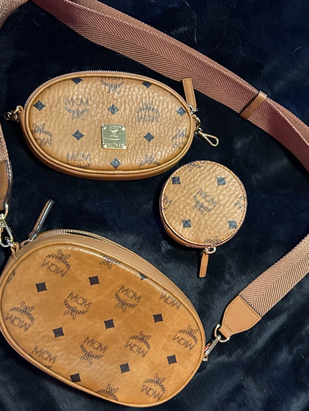 MCM Triple Pouch Signature Visetos Crossbody in Cognac - Picture 7 of 16